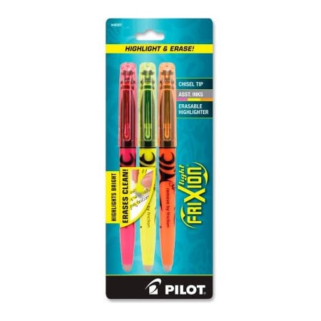 Pilot Pilot FriXion Light Erasable Highlighter, Chisel Tip, Orange/Pink/Yellow Ink, 3/Pack 46507